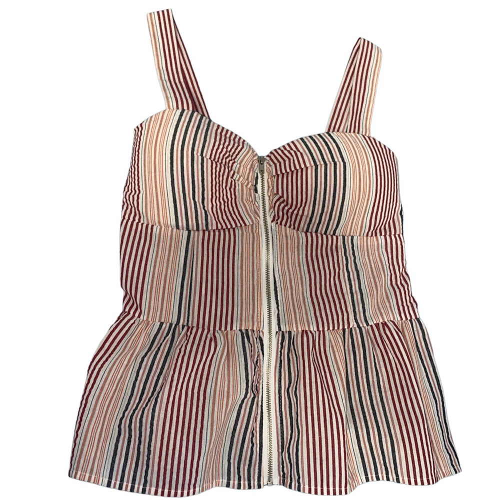 Mind Code Striped Peplum Bustier Tank with Zipper | Size M